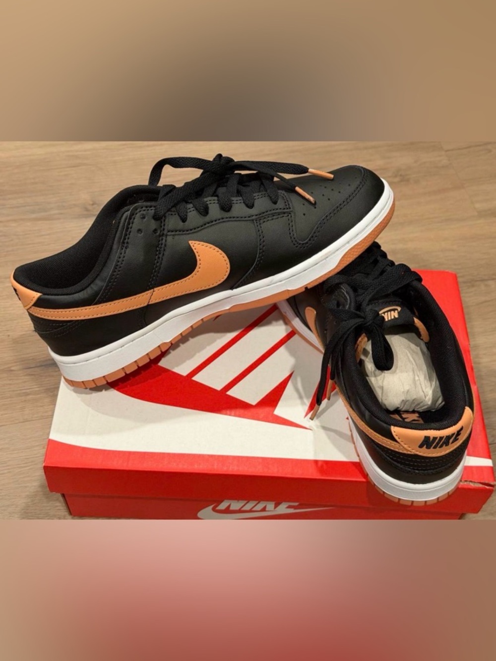 Nike Dunk Low Retro Men’s Sz 9  Black Amber Brown White DV0831 004 Sneakers
